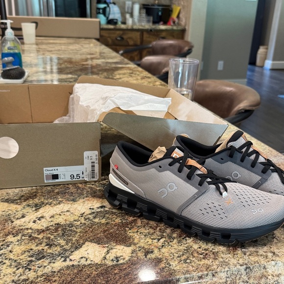 On Running Men's Cloud X 4 Athletic Shoes - Black and Gray - Picture 1 of 5